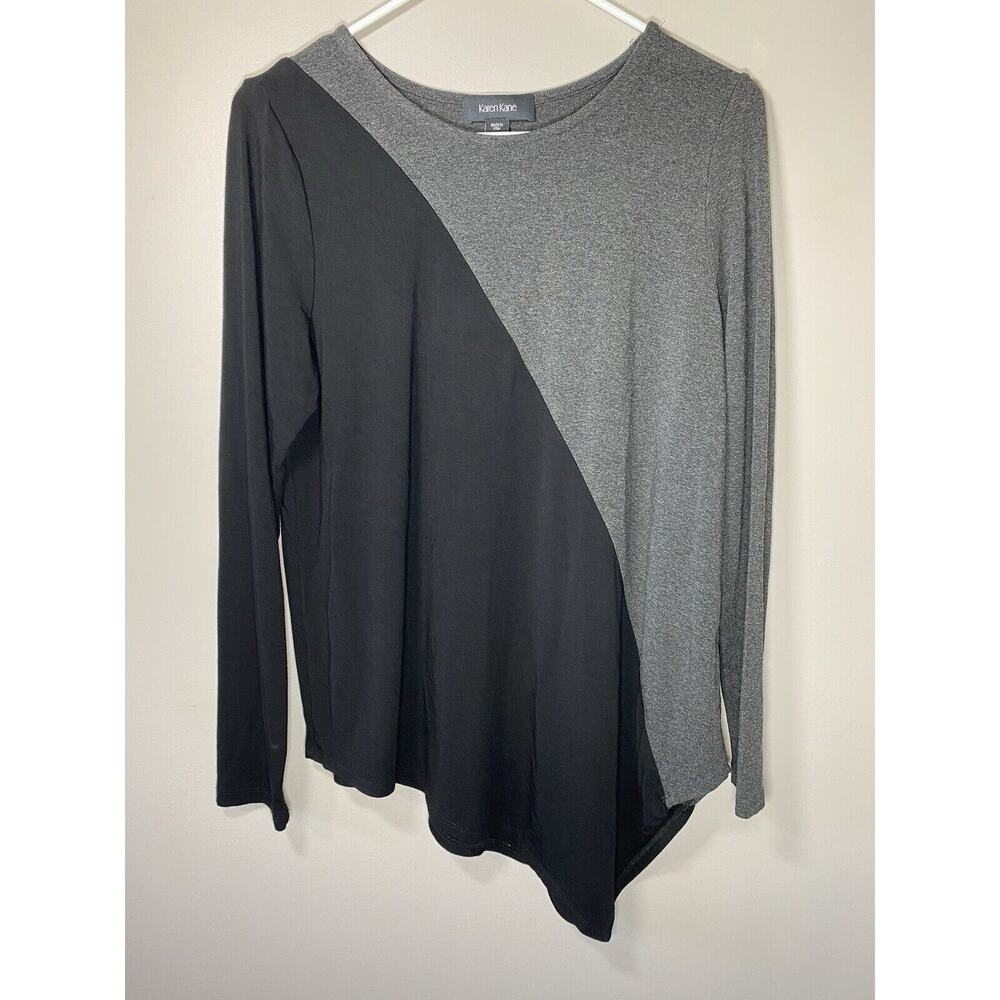 Karen Kane Top MEDIUM Black Gray Diagonal Asymmetric Long Sleeve